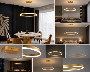 Pendul LED cu Telecomanda 55W Lumina Reglabila 2800K–6500K Design Auriu Modern - Img 2