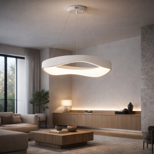 Lustra LED moderna alba cu design ondulat, corp iluminat suspendat pentru living