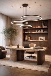 Lustră LED modernă cu trei inele suspendate, design contemporan reglabil pe înălțime și lumină uniformă