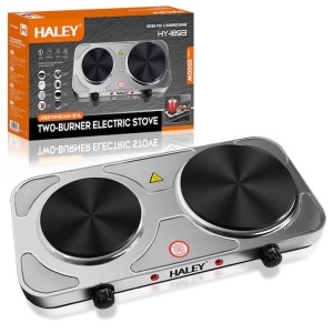 Plita Electrica HALEY HY-1893, 2 Zone de Gatit, Putere 1500W + 1000W, Design Elegant din Otel Inoxidabil