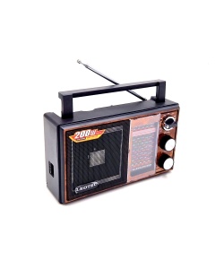 radio portabil retro Leotec cu design de lemn, reglaj de volum și acordaj, 11 benzi de recepție și putere de 200W