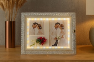 Ramă foto de nuntă LED, spațiu pentru două fotografii