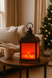 șemineu electric decorativ tip lanternă cu flacără LED agățabil