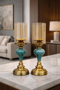 Set sfesnice elegante cu picior turcoaz si finisaj auriu