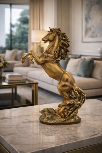 Figurină cal auriu cabrat, obiect decor clasic