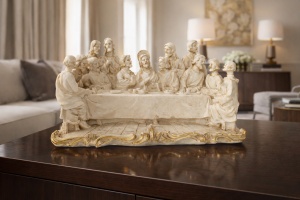 Statuetă decorativă Cina cea de Taină cu Iisus Hristos și cei 12 apostoli, ornament religios creștin pentru interior