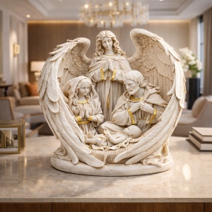 Statueta religioasa scena Nasterea Domnului cu Fecioara Maria, Iosif si inger protector