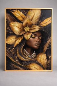 Tablou Femeie Africană cu Pietricele 70x50cm - Gold