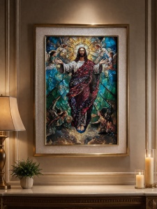 Tablou Iisus Hristos cu Pietricele si Sclipici 72x52cm