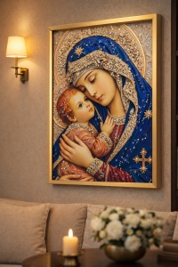 Tablou Maica Domnului cu Pruncul Iisus Hristos cu Pietricele 60x40cm