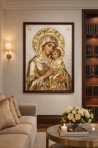 Tablou Maica Domnului cu Pruncul Iisus Hristos cu Pietricele 60x40cm