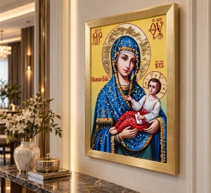 Tablou Maica Domnului cu Pruncul Iisus Hristos cu Pietricele 40x30cm - Gold - Img 3