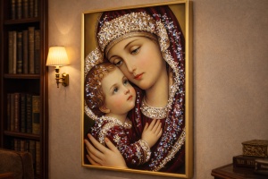 Tablou Maica Domnului cu Pruncul Iisus Hristos cu Pietricele 60x40cm