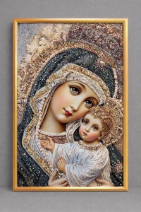 Tablou Maica Domnului cu Pruncul Iisus Hristos cu Pietricele 60x40cm - Gold