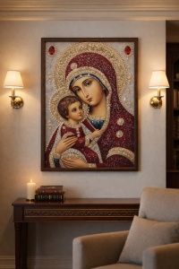 Tablou Maica Domnului cu Pruncul Iisus Hristos cu Pietricele 60x40cm