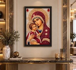 Tablou Maica Domnului cu Pruncul Iisus Hristos cu Pietricele 60x40cm - Black - Img 2