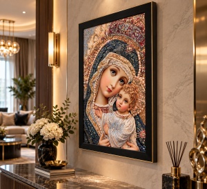 Tablou Maica Domnului cu Pruncul Iisus Hristos cu Pietricele 60x40cm - Black - Img 3