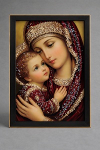Tablou Maica Domnului cu Pruncul Iisus Hristos cu Pietricele 60x40cm - Black