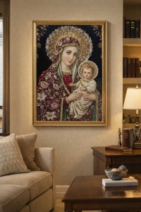 Tablou Maica Domnului cu Pruncul Iisus Hristos cu Pietricele 74x54cm
