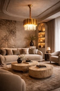 Candelabru auriu cu cristale, design modern și elegant pentru living