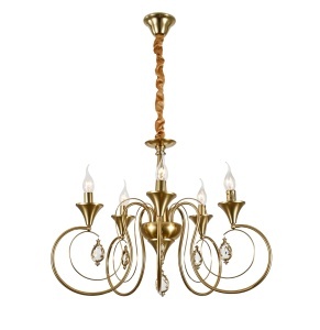 Candelabru elegant cu 5 brațe în finisaj auriu și cristale decorative, perfect pentru un iluminat rafinat și plin de stil