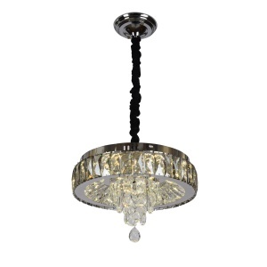 Candelabru modern cu cristale transparente, perfect pentru iluminare elegantă în living sau dining