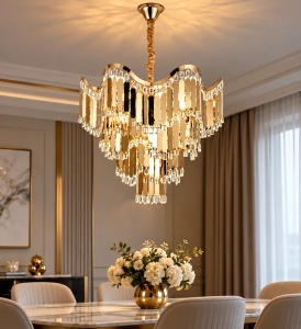 Candelabru Suspendat Design Contemporan cu Accente Aurii și Elemente Decorative - "Caspiron"