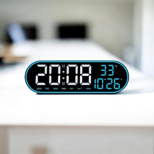 Ceas digital cu afișaj LED, telecomandă, temperatură, dată și ziua săptămânii, montaj pe perete sau pe masă, design modern