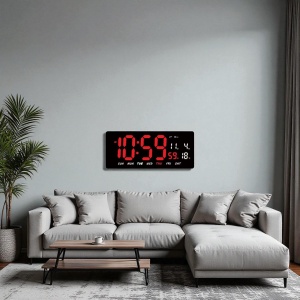 Ceas deșteptător digital cu afișaj LED roșu, calendar și termometru, perfect pentru apartamente
