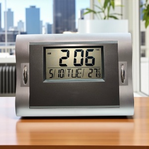 Ceas digital de birou cu afișaj LCD, funcții oră, dată, ziua săptămânii și temperatură, ideal pentru casă