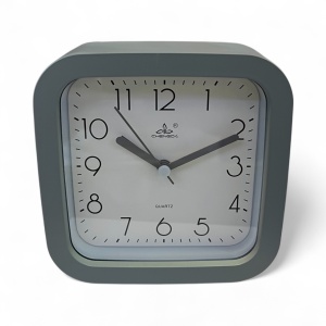 Ceas de birou pătrat cu design minimalist, ramă gri și mecanism quartz, potrivit pentru apartamente, birou , masa