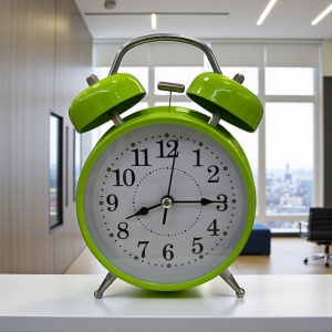 ceas de masă verde cu dublu clopot metalic, design retro elegant, cifre negre mari și alarma, ideal pentru dormitor sau birou