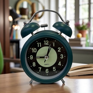 ceas masa verde cu clopotel si fosfor , cu alarma , pentru dormitor , birou