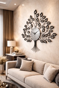 Ceas metalic de perete cu design arbore
