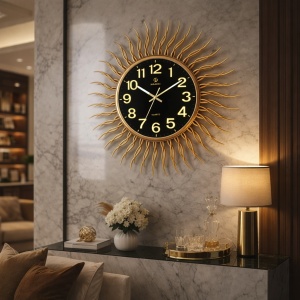 Ceas de perete elegant cu design raze solare si cadran negru