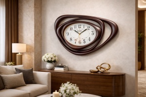Ceas de perete modern design abstract cu cadru maro decorativ
