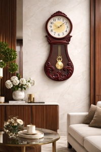 Ceas de perete vintage cu pendul si design elegant din lemn