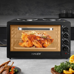 Cuptor Electric HALEY HY-5126, 48L, 2000W, cu Plită Dublă, Ușă din Sticlă