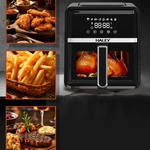 Friteuză cu Aer Cald HALEY 7L, 2000W – Gătire 360°, Touchscreen Holografic, Geam Vizualizare 180°, 8 Programe, Fără Ulei | Gătit Sănătos și Crocant