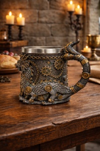 Cana ceramica stil gotic cu dragon 3D si finisaj vintage