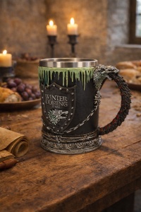 Cana decorativa Winter is Coming cu lup direwolf, model fantasy medieval stil gotic