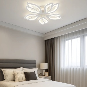 Lustră LED albă cu design floral geometric și lumini integrate