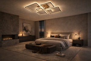 Plafonieră LED modernă cu rame geometrice iluminate într-un design suprapus