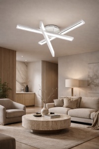 Lustra LED moderna alba cu bare intersectate design minimalist plafon