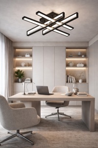 Lustra LED moderna geometrica neagra cu bare luminoase design minimalist