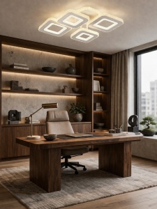 Lustră LED modernă cu mai multe rame pătrate suprapuse, cu lumină caldă difuză și design geometric elegant