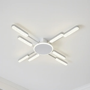 Lustră LED modernă în design geometric cu 6 brațe luminoase, ideală pentru iluminat uniform și decor contemporan