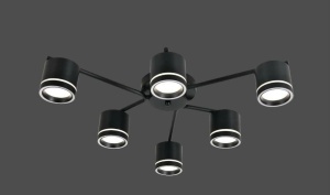 Plafonieră modernă cu spoturi LED orientabile, corp metalic negru și design geometric minimalist
