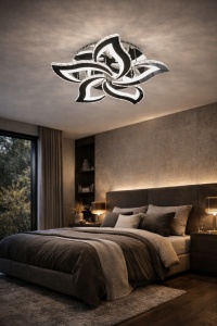 Lustră LED modernă în formă de floare, ideală pentru dormitoare elegante datorită designului său minimalist și iluminării uniforme