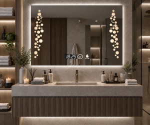 Oglinda moderna pentru baie cu LED, functii smart si senzor de miscare